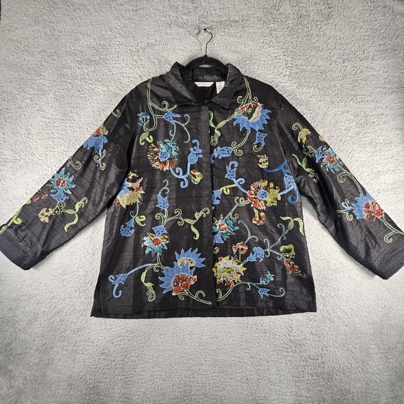Laura Ashley Jackets & Blazers - Laura Ashley Jacket Womens XL Black Floral Silk Boho Artsy Whimsigoth Fairy READ